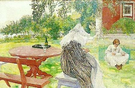 Carl Larsson sommardag karin och brita i tradgarden-sommartid china oil painting image